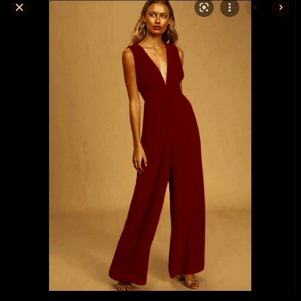 NWT Lulus Divine Muse Burgundy Wide-Leg Jumpsuit